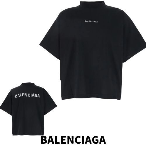 【BALENCIAGA】ロゴ刺繍 モックネック Tシャツ