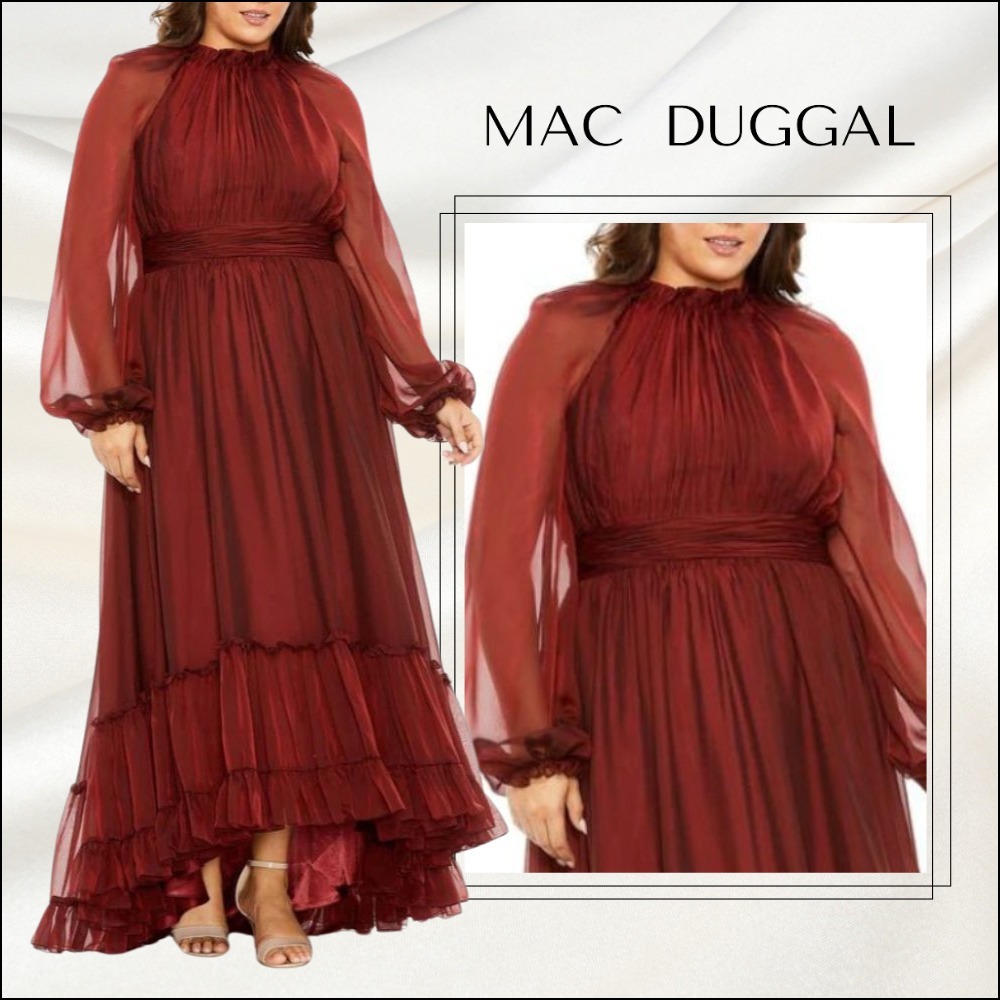 関税送料込【MACDUGGAL】ロングワンピース フリル フレア レッド