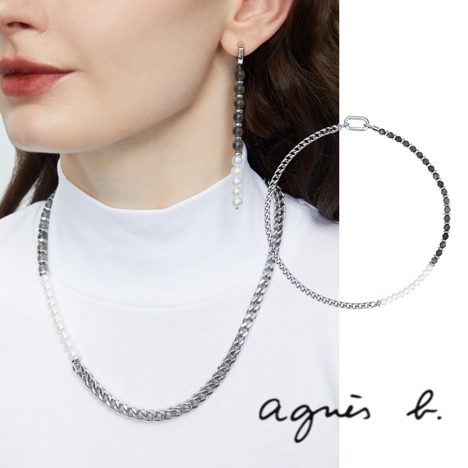 ★agnes b.★レディース チェーン ビーズ 2色 ネックレス/送料込