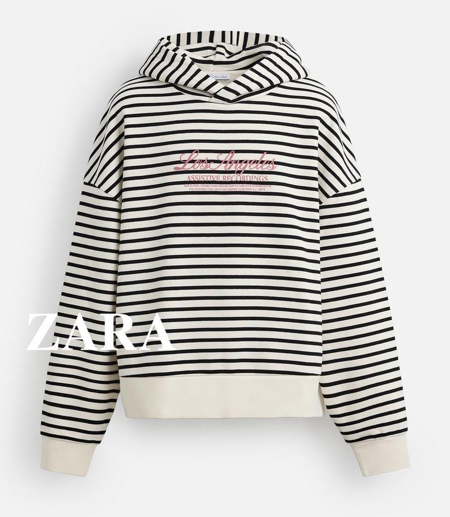 ★ドイツ発*ZARA*新作*SLOGAN ボーダーフーディ★