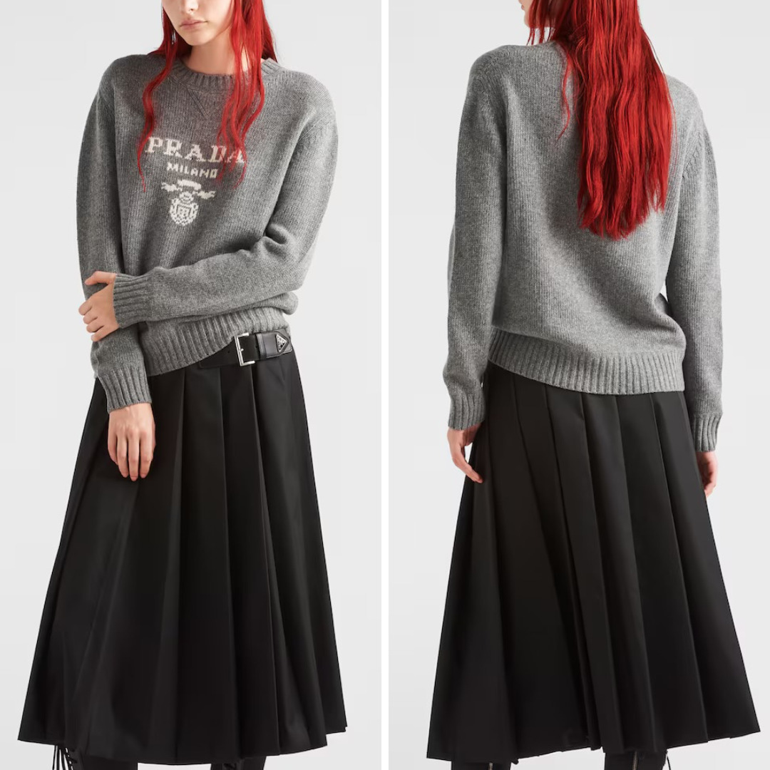 【当店限定販売】 PRADAロゴ カシミヤxウール クルーネック セーター トップス