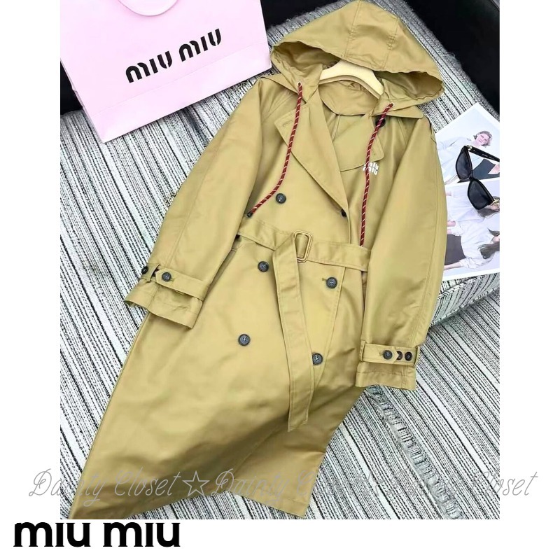 MiuMiu ミュウミュウ トレンチコート フード付き ロゴ ベルト