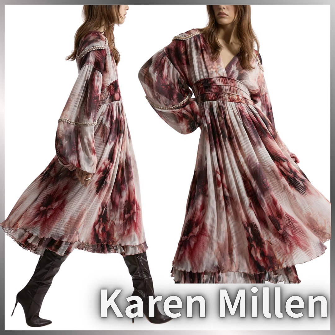 【Karen Millen】フローラル バルーンスリーブ マキシドレス