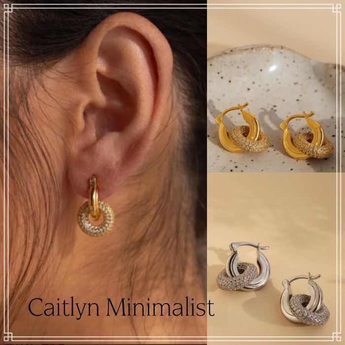 【CaitlynMinimalist】Duo Pave Link フープ ピアス 2色