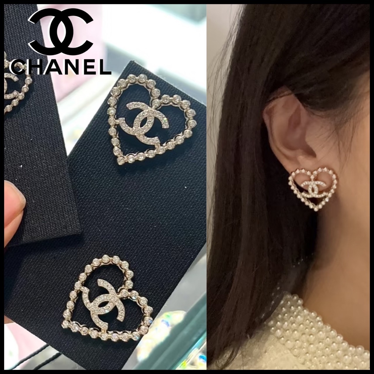 大きめのハートにCCロゴがかわいい♡【CHANEL】25P ピアス