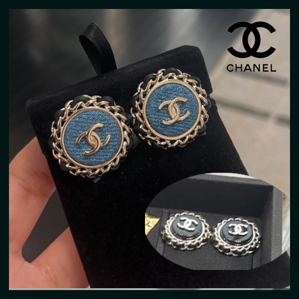 【25P デニム生地♪】CHANEL チェーン CCロゴ サークル ピアス