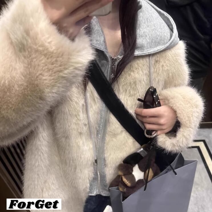 韓国 ドッキング ジャケット フェイクファーフーディー ニッチ