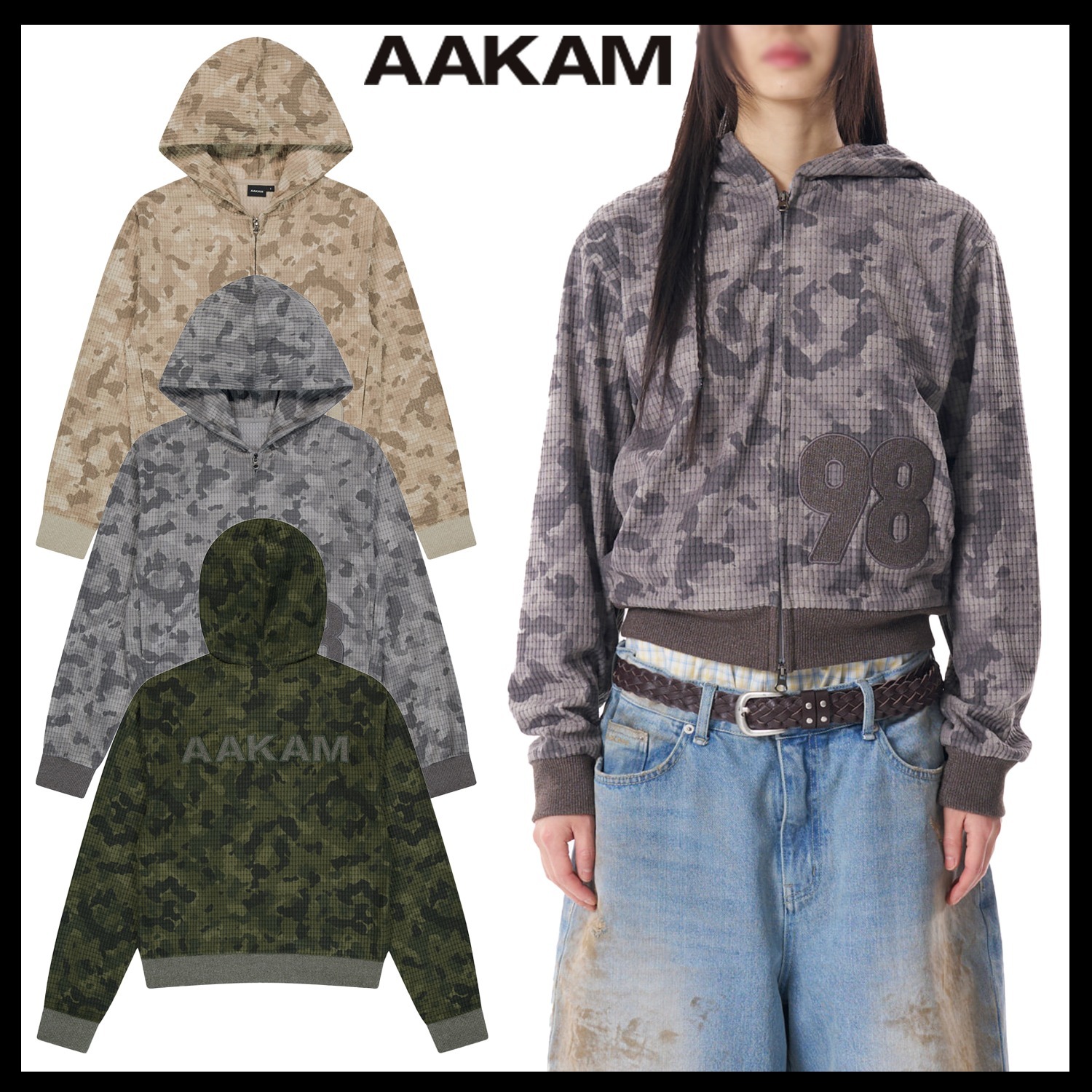 【AAKAM】98 Patch Camouflage Zip-Up Hoodie★韓国人気★追跡付