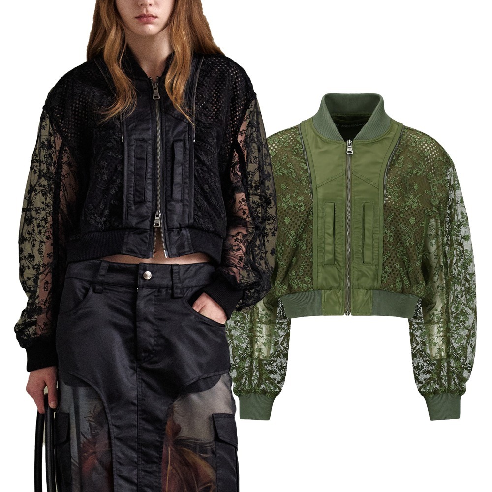 ADSB★DOUBLE LAYERED LOGO LACE SHORT BOMBER★格調高い衣装