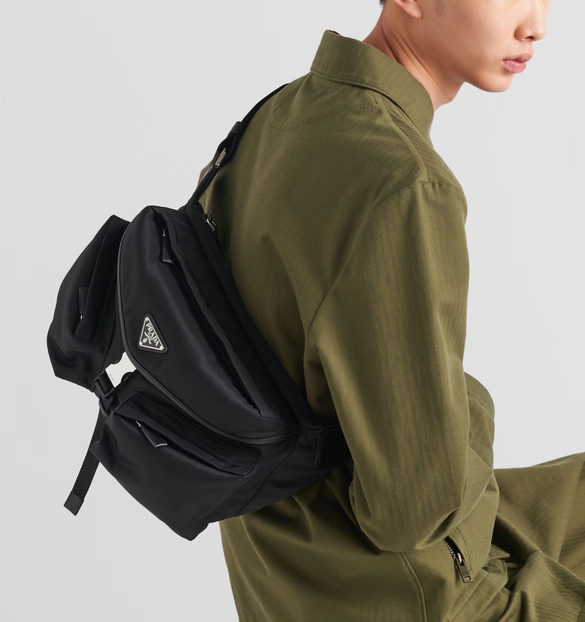 PRADA☆Re-Nylon x レザー ラージ ショルダーバッグ □PRADA プラダ Re-Nylon xレザー ショルダーバッグ
