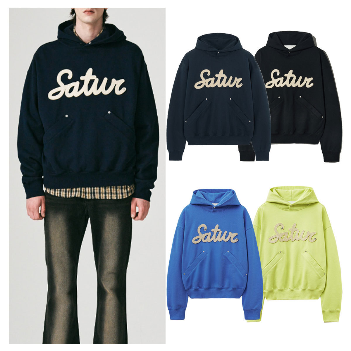 パーカー・フーディ SATUR Satur Applique Rivet Hoodie 5FM0288