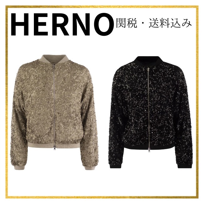 関税・送料込み【HERNO】スパンコール付きボンバージャケット