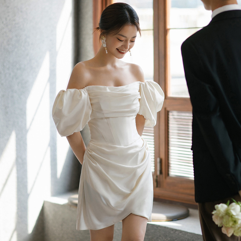 ウェディングドレス ホワイト ウェディング ミニ 結婚式 韓国