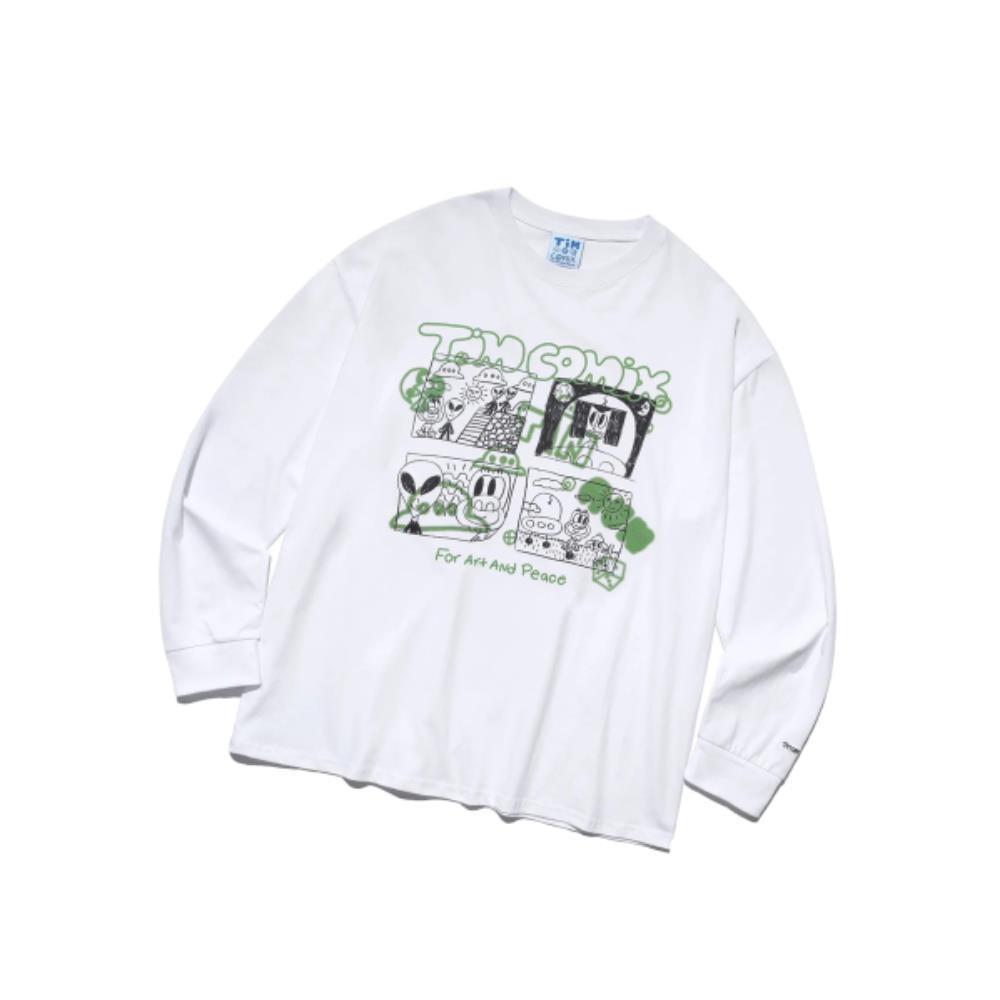 ★TIMCOMIX★ Comics Spray Cartoon Graphic Long Sleeve White