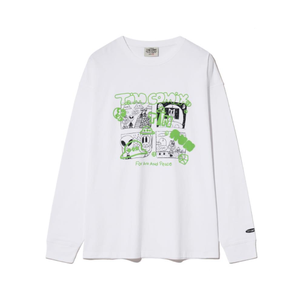 ★TIMCOMIX★ Comics Spray Cartoon Graphic Long Sleeve White