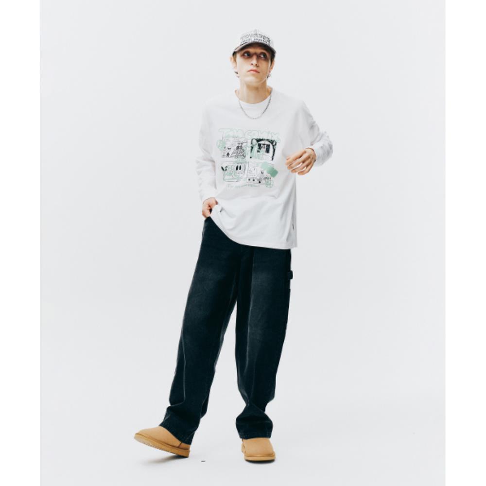 ★TIMCOMIX★ Comics Spray Cartoon Graphic Long Sleeve White