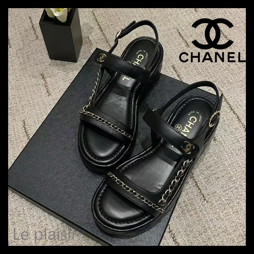 チェーンデザインがお洒落♪ 【CHANEL】ミュール チェーンが可愛い♡】CHANEL プラットフォーム サンダル (CHANEL