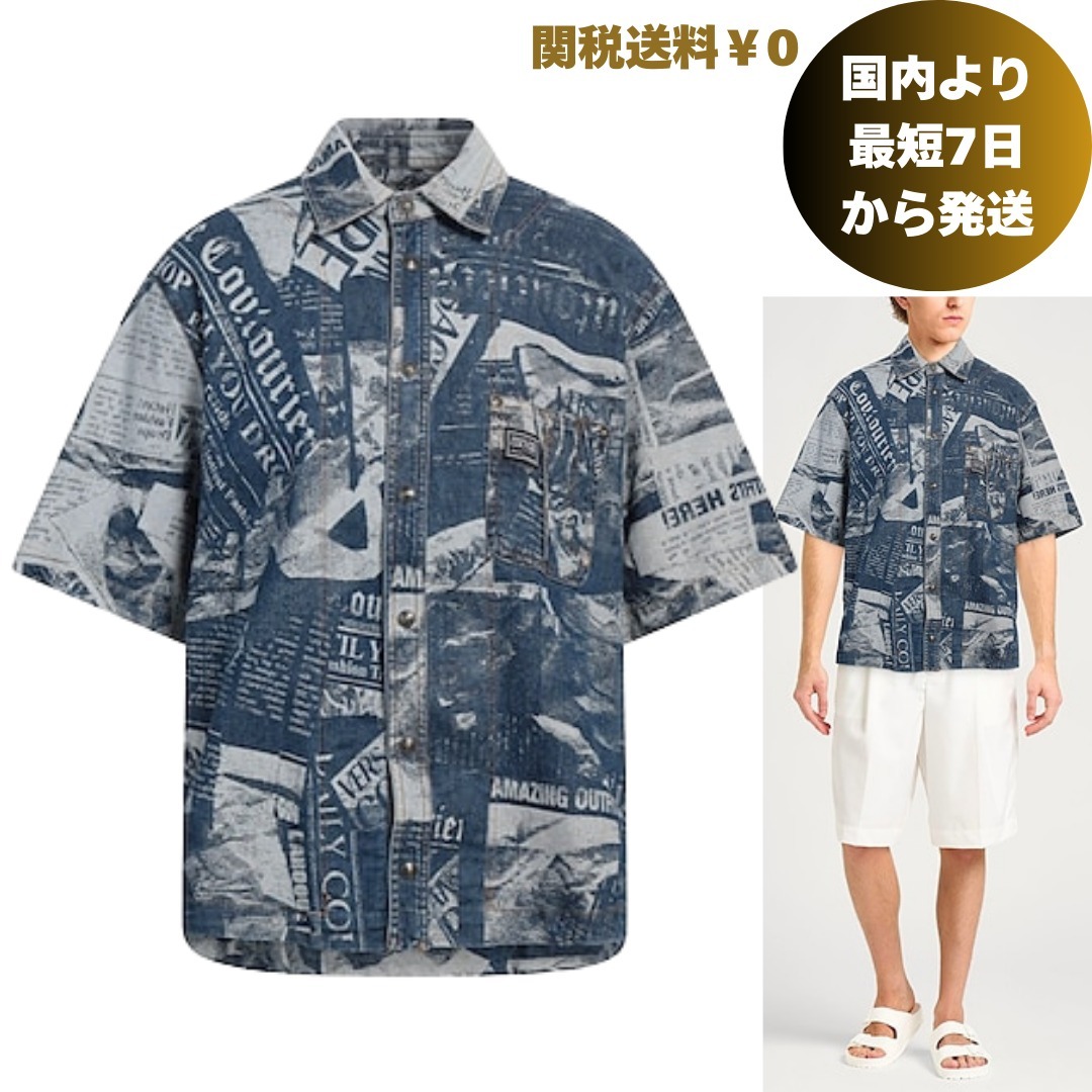 【ヴェルサーチジーンズ】デニム半袖シャツ スナップボタン 綿混