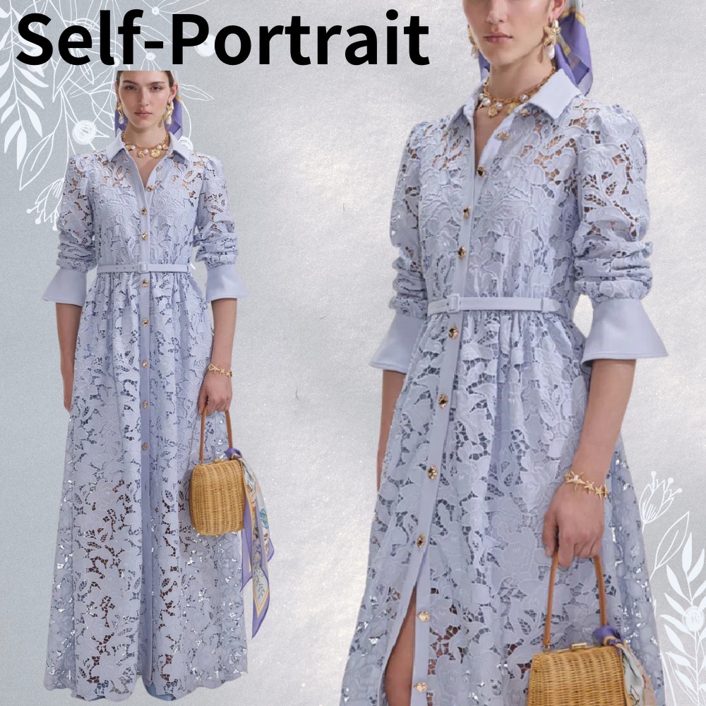 【関税込】Self-Portrait ★ブルーレースカラーマキシドレス★