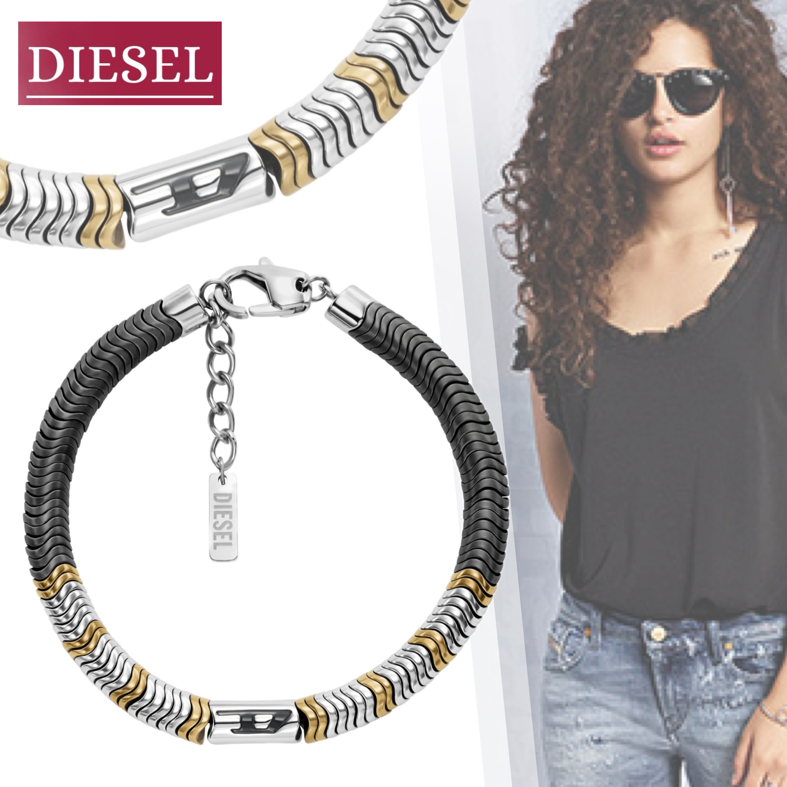 国内直営【DIESEL】DX1573 JEWEL ヘマタイトビーズブレスレット
