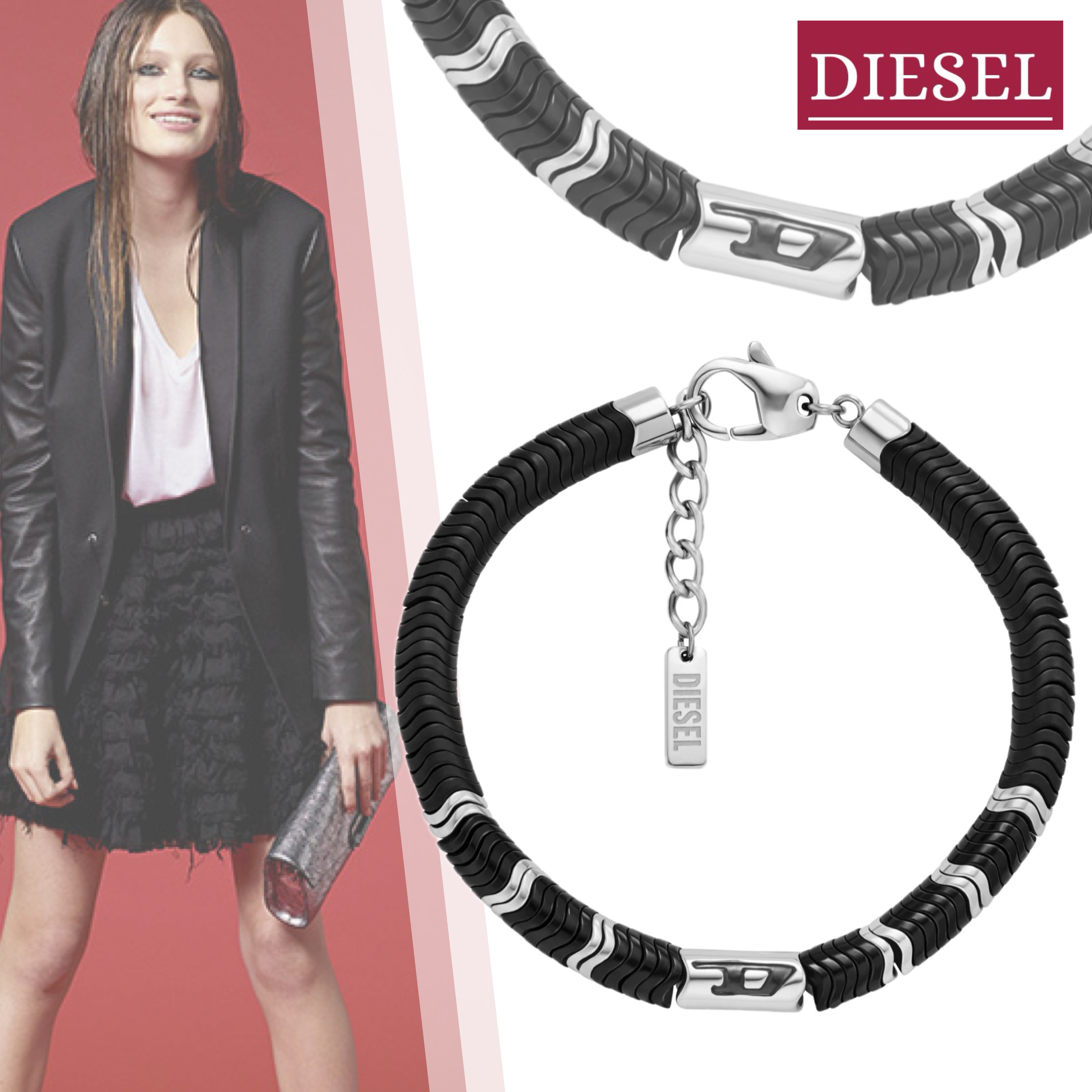 国内直営【DIESEL】DX1574 JEWEL ヘマタイトビーズブレスレット