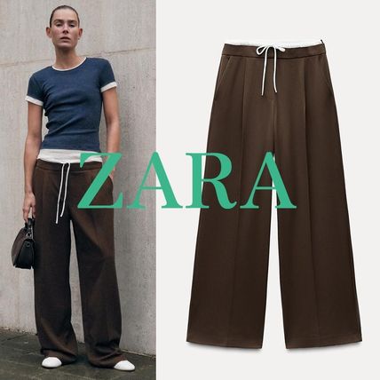 ZARAザラ S ハイウエストウールワイドパンツスラックス ブラウン