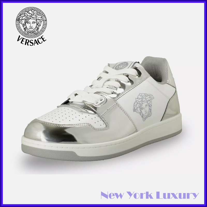Versace★素敵！Medusa Logo White & Silver Leather Sneakers