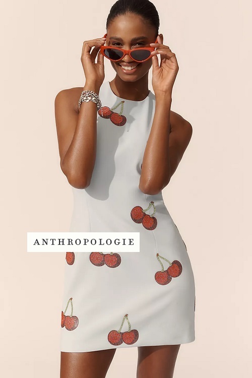 Anthropologie  ラインストーン チェリー シース ミニドレス