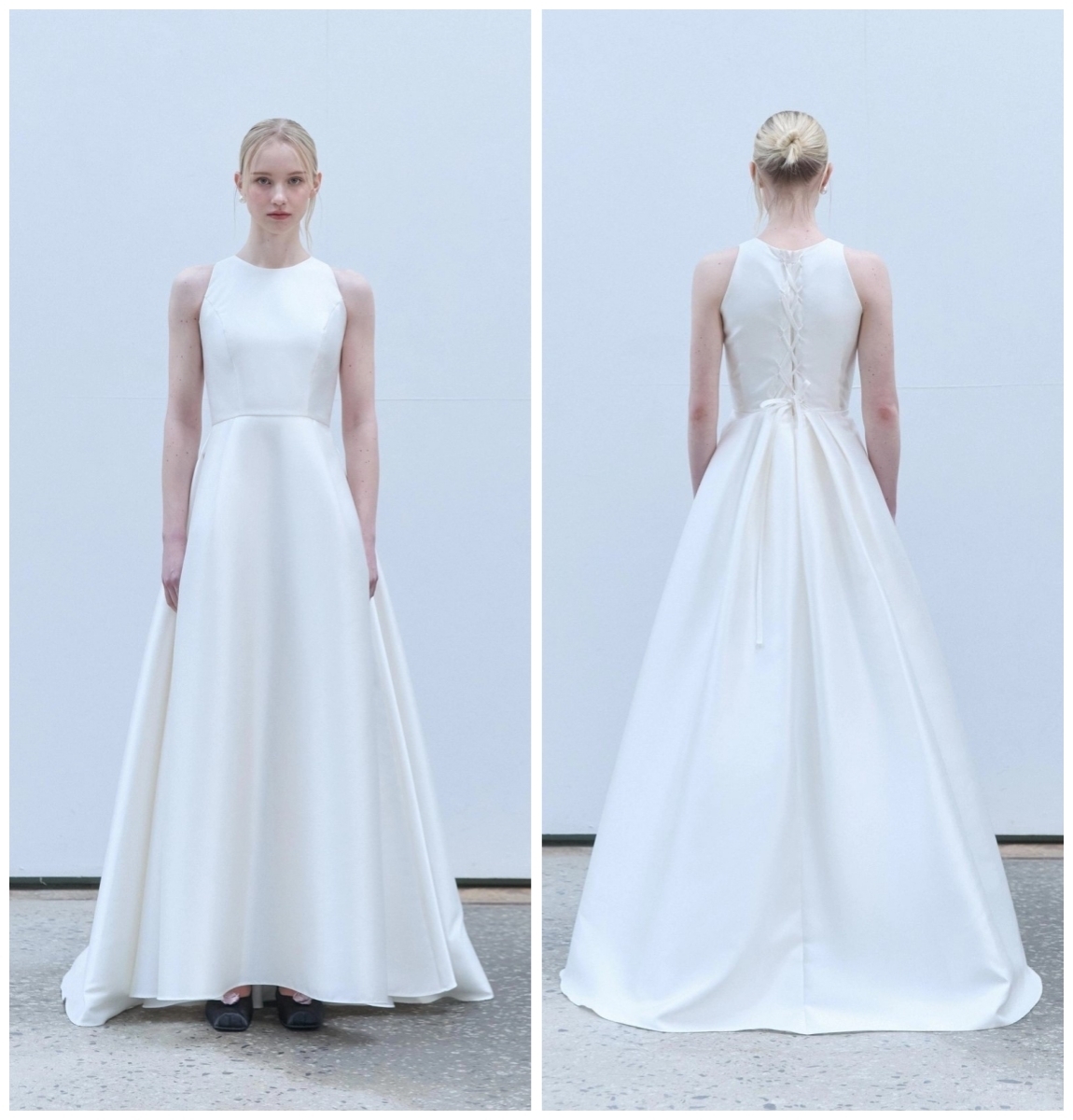 ノースリーブサテンウェディングドレス結婚式