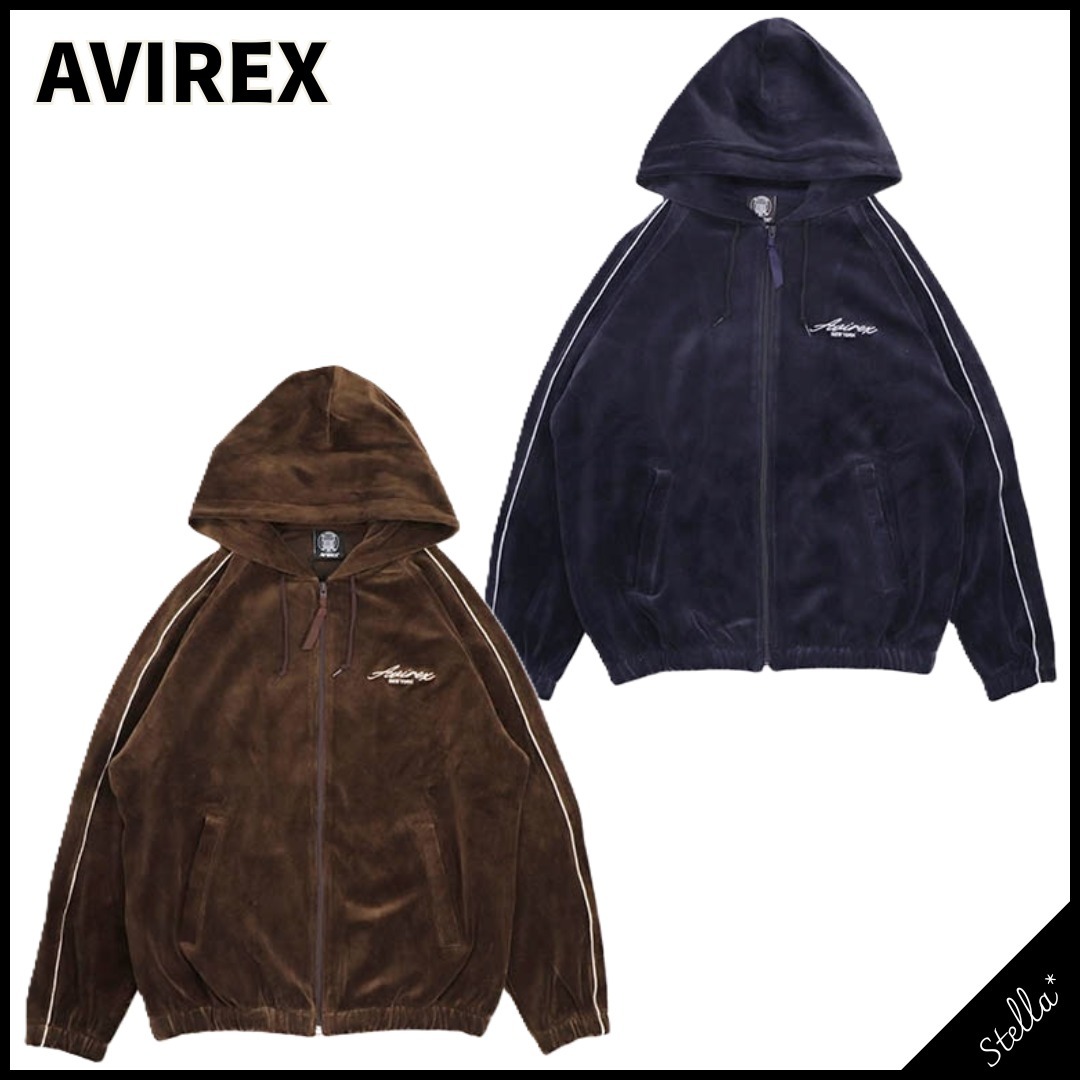 ■AVIREX■大人気 筆記体ロゴベロアジッパープラカ 国内発送