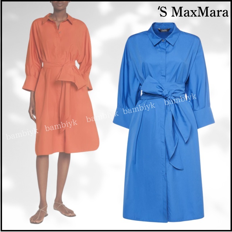【S MaxMara】タバタ ポプリン ベルト付き ミディ シャツ ドレス
