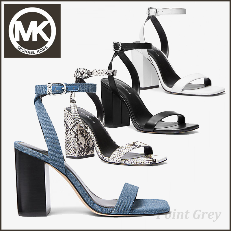 Michael Kors☆ 本革レザー＆デニム・ブロックヒールサンダル