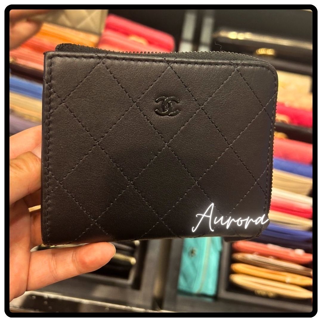 即完品_再入荷_24p_CHANEL_フラグメント_財布_カード_カーフ_黒