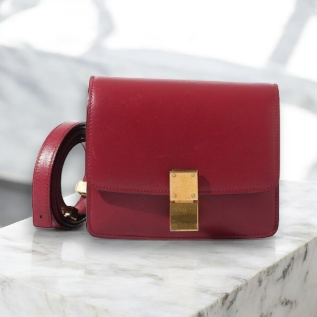 VINTAGE●CELINE●スモール クラシック ボックス バッグ レッド