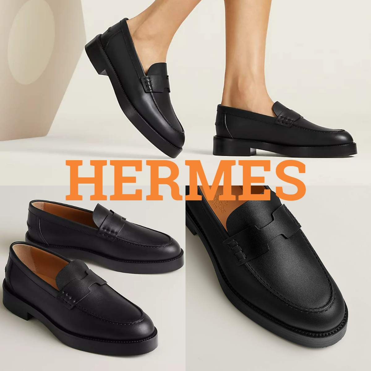 シンプル*HERMES*モカシン Hour ブラック ローファー レディース