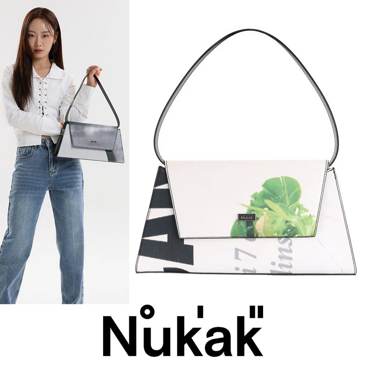 【New!】限定ボタニカル柄◆Nukak【Grace】台形ハンドバッグ◆WH