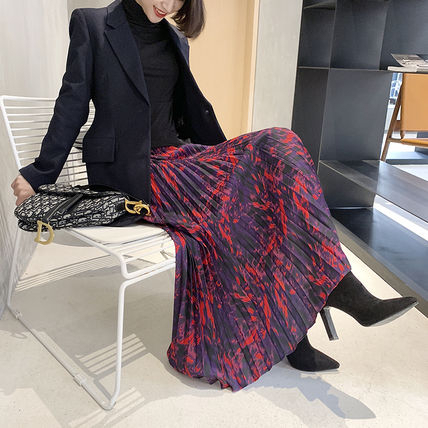 プリーツ スカート ハイウエスト ロング フローラル フレア 4