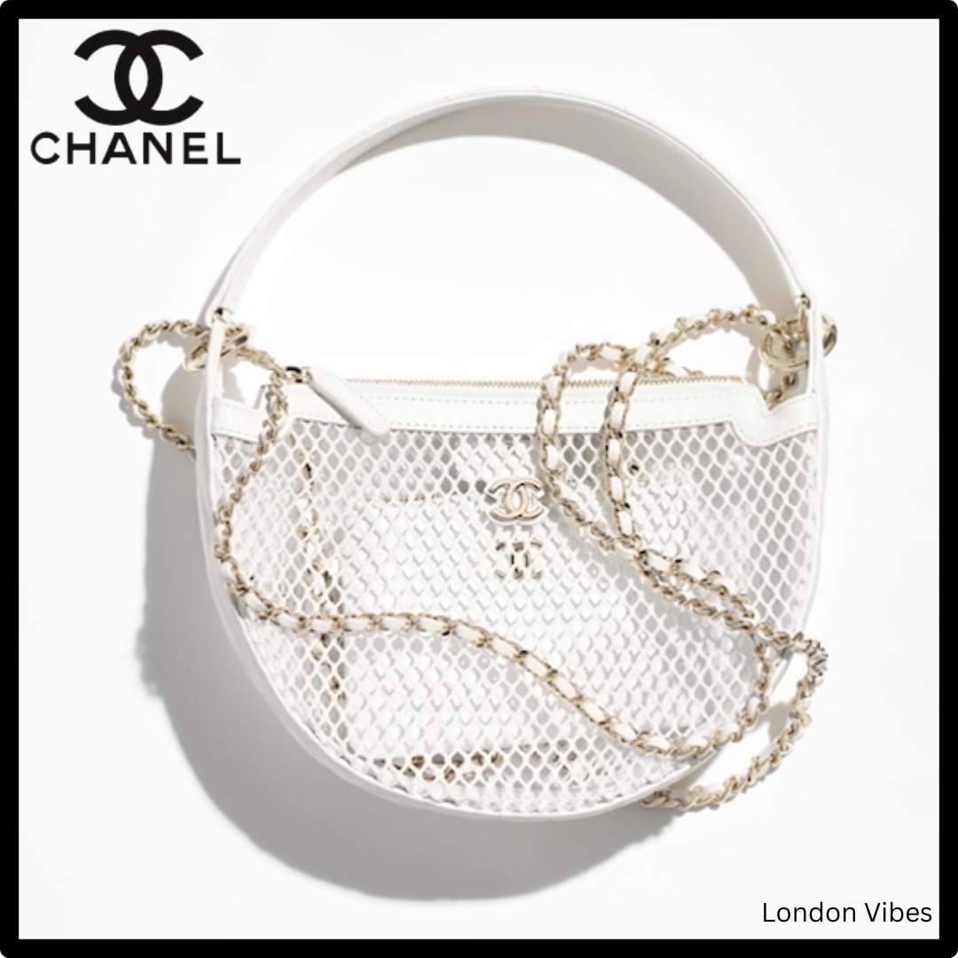 メッシュ♪CHANEL チェーンクラッチ ハンドバッグ ポーチ付き 白