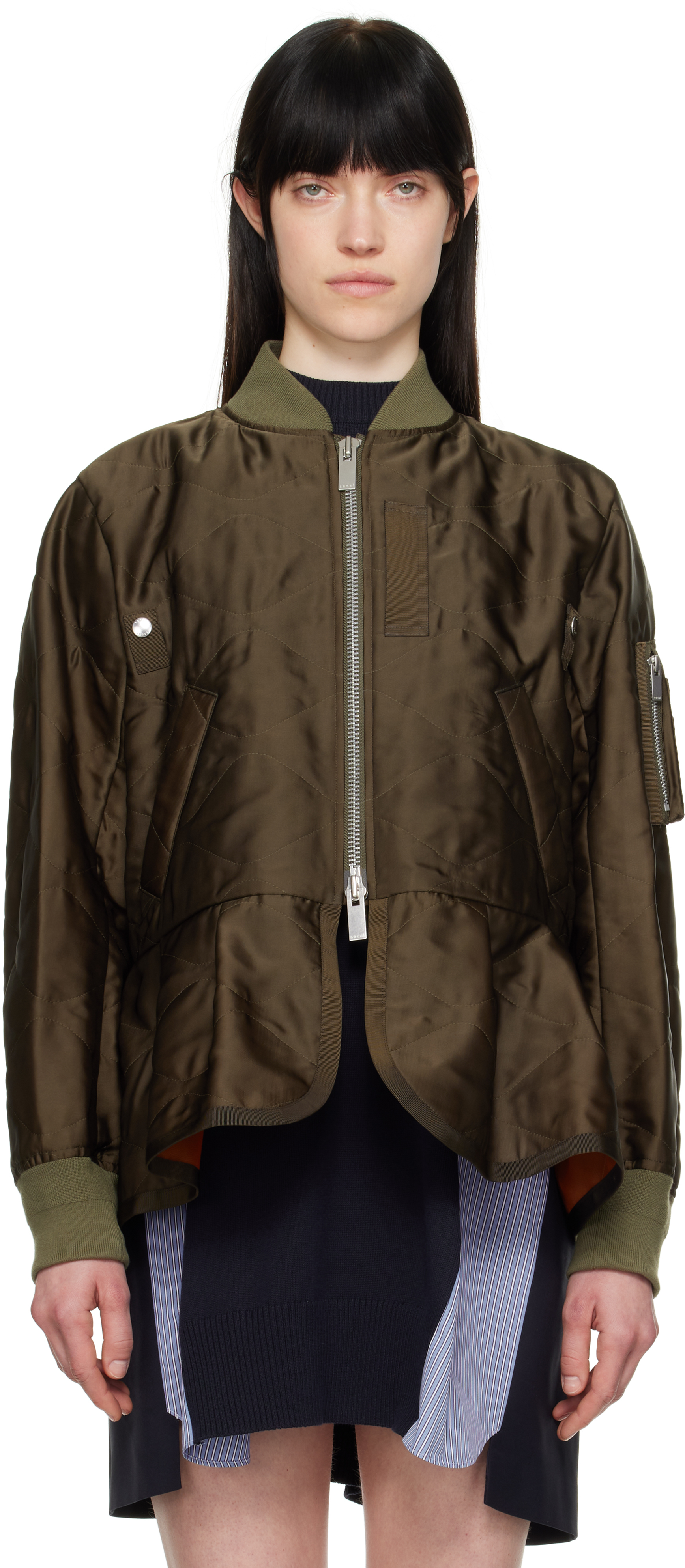 【関税込み】sacai カーキ Quilted Satin ボンバージャケット
