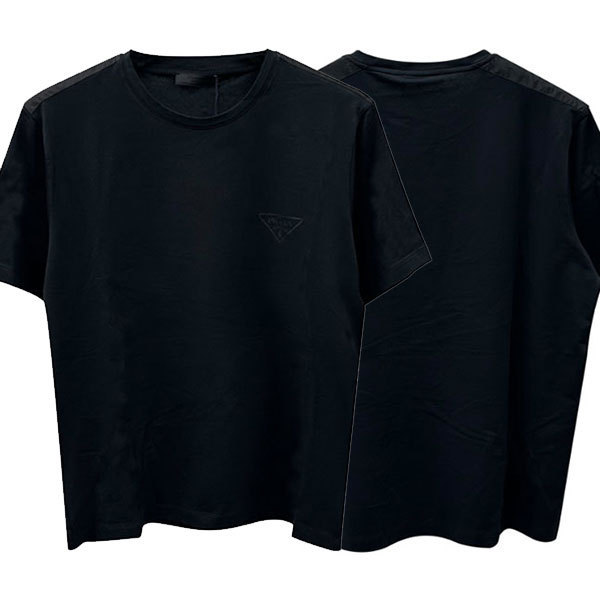 PRADA☆胸ロゴ ラウンドネック コットン 半袖 Tシャツ ブラック