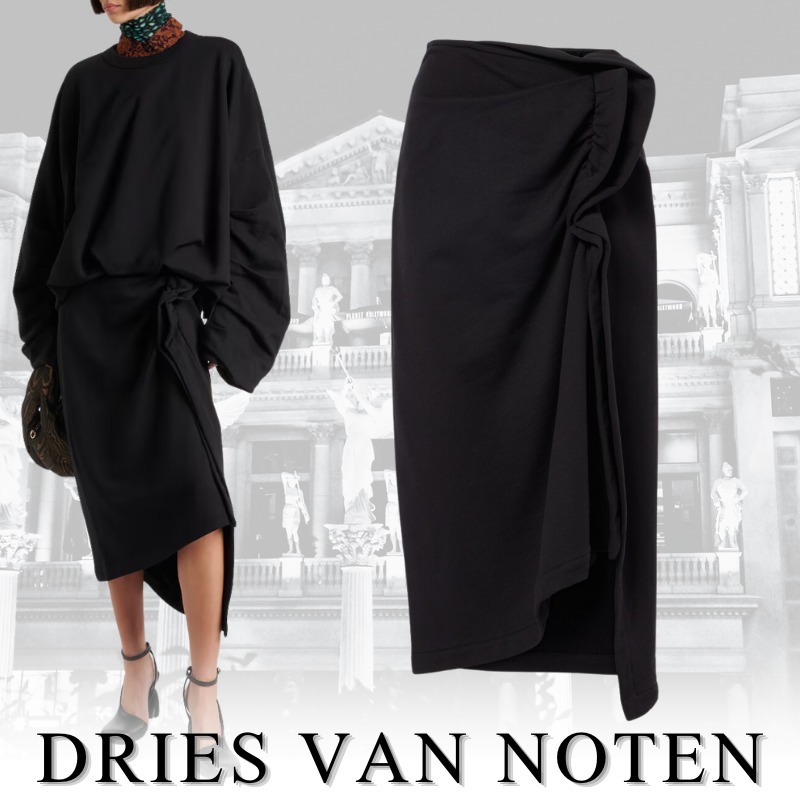 DRIES VAN NOTEN ドレープアシンメトリーミディスカート