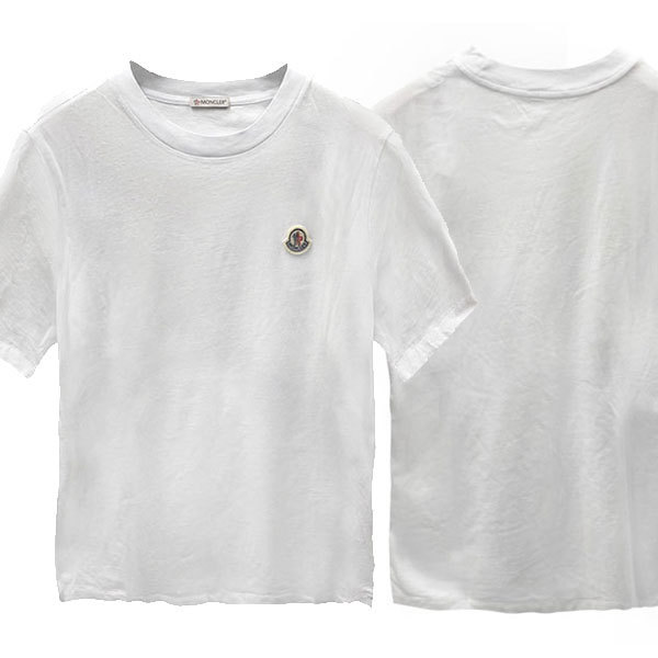 MONCLER☆ロゴパッチ コットン メンズ 半袖 Tシャツ ホワイト
