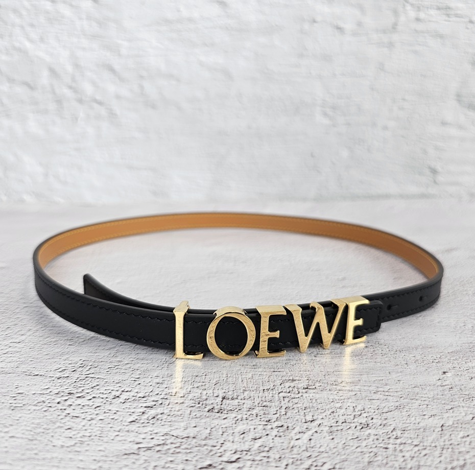★送料関税込★LOEWE ロエベ レタリングロゴ レザーベルト ロエベ ロゴゴールド レザー ベルト レディース ブラック