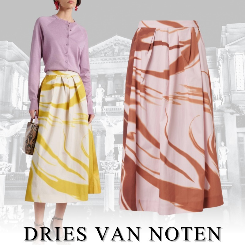 DRIES VAN NOTEN プリントコットンミディスカート