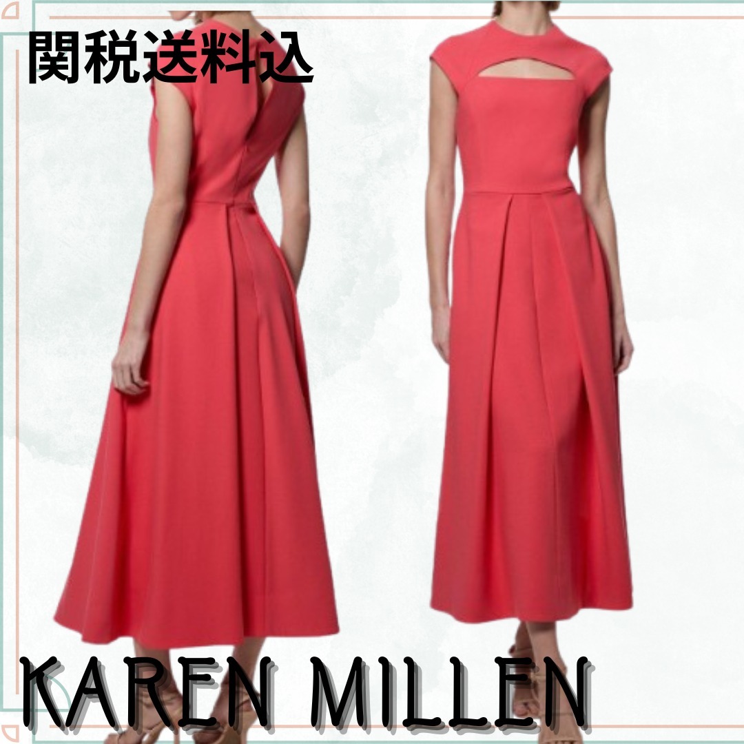 関税送料込【KAREN MILLEN】ストレッチテーラードマキシドレス