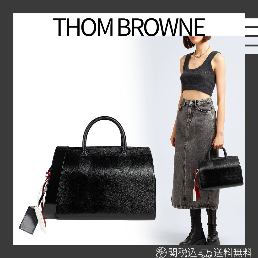 ハンドバッグ【THOM BROWNE】関税込送料無料 牛革 無地 装飾付き