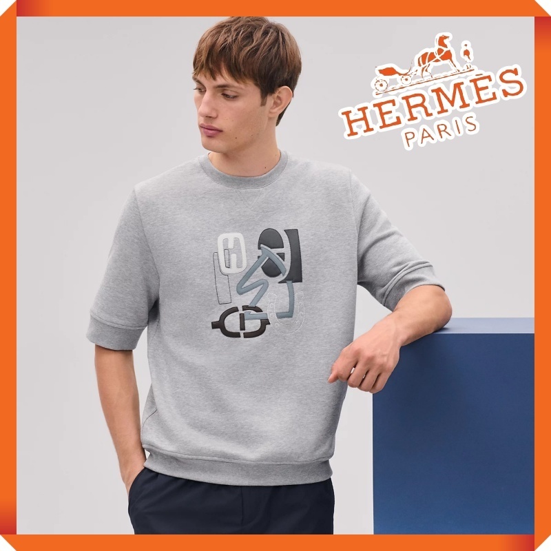 新作★HERMES★レザーパッチTシャツ《Hパズル》コットン
