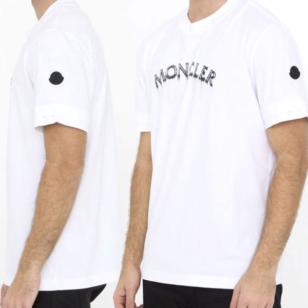 MONCLER☆ロゴプリント ラウンドネック コットン 半袖 Tシャツ