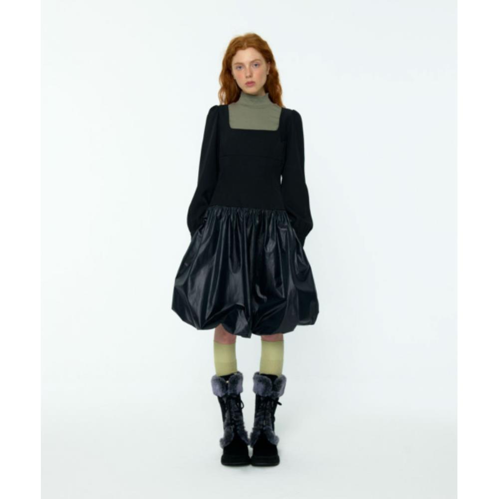 ◆Loulouseoul◆ Rosy Balloon Shirring Midi Dress Black S1277