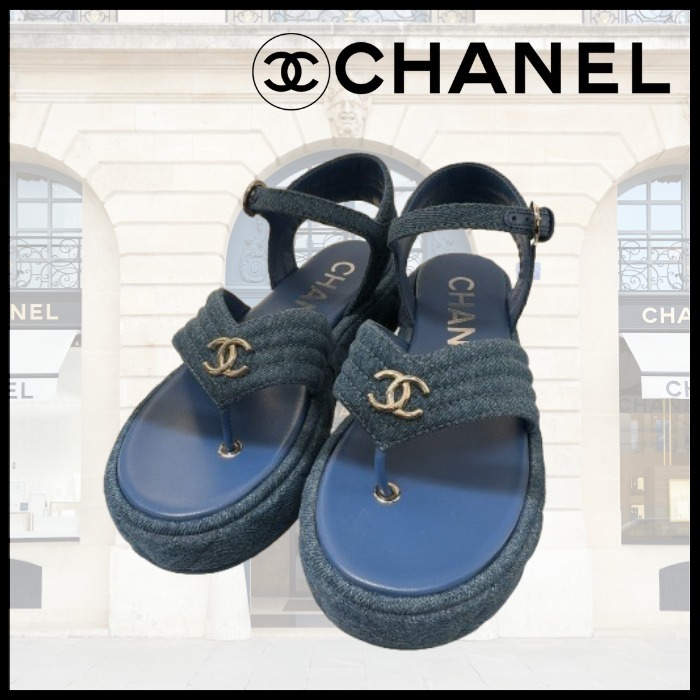 【上品かつカジュアル♪】CHANEL CCロゴ デニム サンダル